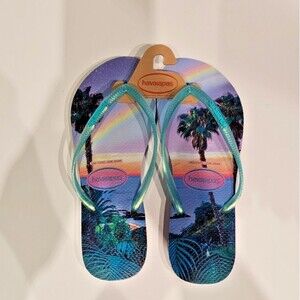 NWT Havaianas Women's Slim Pasaige Beach Teal Flip Flop- US 11/12 (EU 43/44)